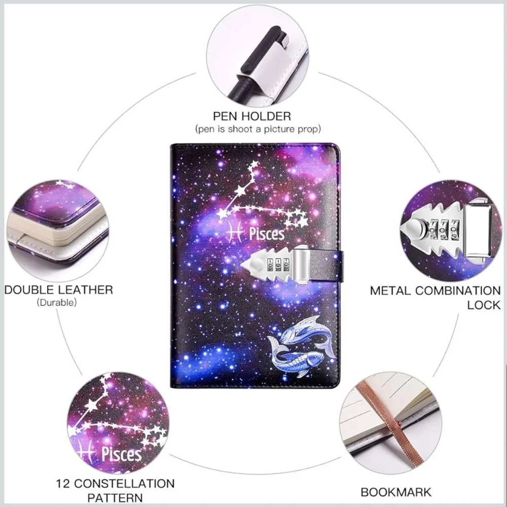 ✨Pisces Zodiac Lock Journal – Celestial Galaxy Design